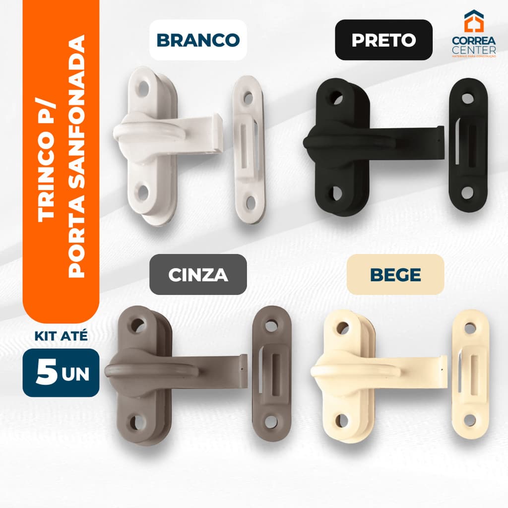 Trinco Tranqueta Fechadura Pvc P/ Porta Sanfonada Banheiro Interna Universal Completo Com Parafusos