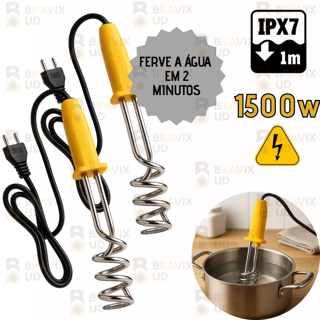 Aquecedor de Agua 1500 Watts +POTENTE Ebulidor  Elétrico Portátil Rabo Quente 110V 220V Mergulhão SUPER POTENTE