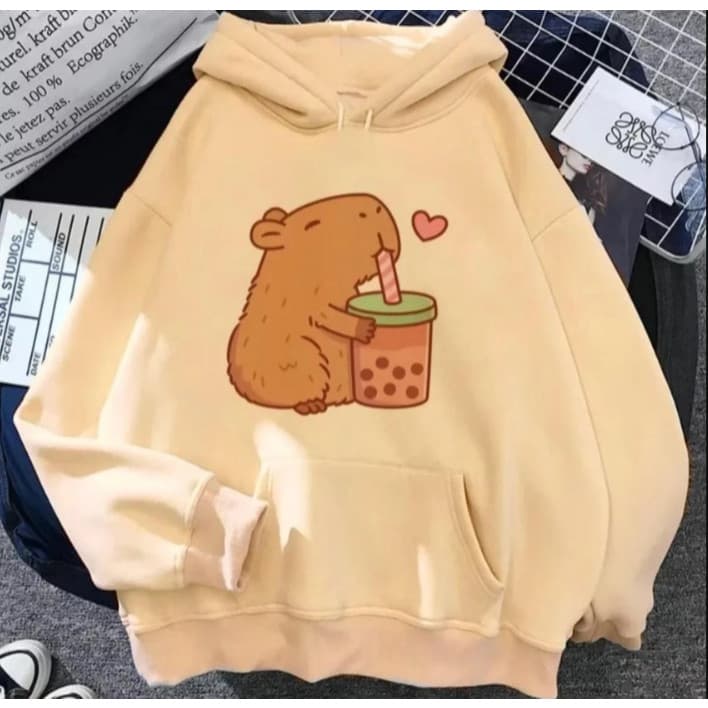 Moletom Feminino Infantil Unissex Infanto Criança Juvenil Capivara Milk Fofa Com Capuz Moletons Kids