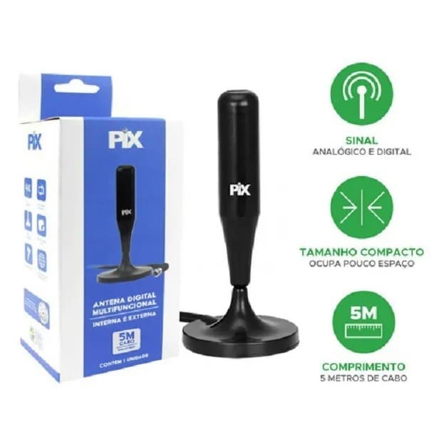 ANTENA DIGITAL MULTI INT E EXT ULTRAHD 4K BASE C/IMÃ 5.0M PLUG 90 GRAUS OFERTA PIX
