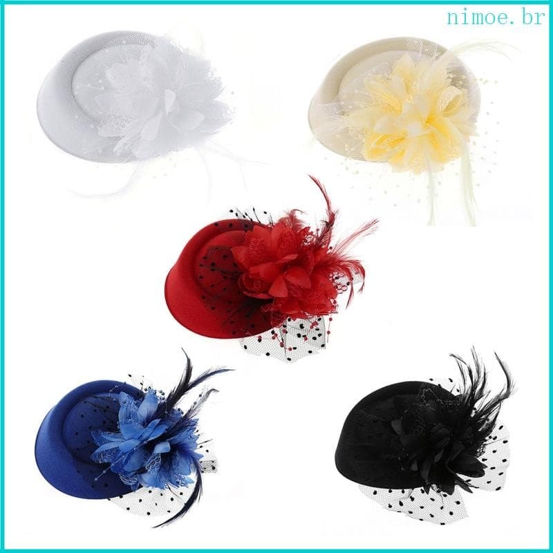 Nim Acessórios Para O Cabelo Fascinator Festa Chapéu Casamento Igreja Headwear Malha Véu Pena Pérolas Frisado Decora