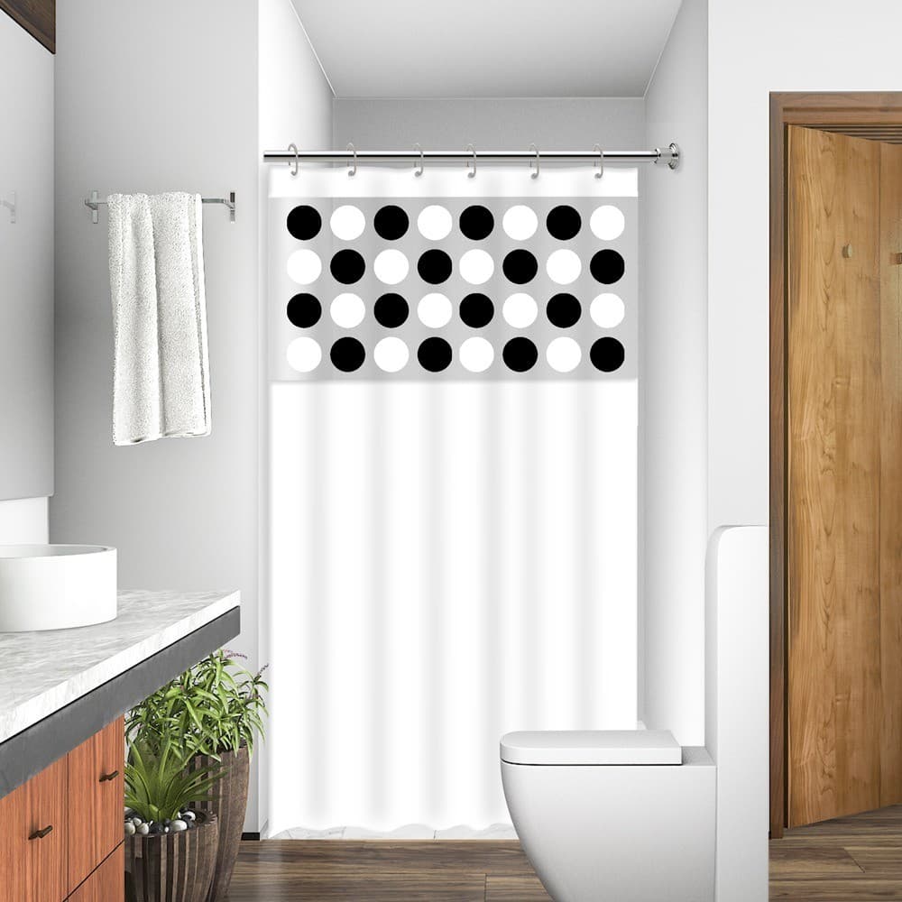 Cortina Box Banheiro Branca com Visor – PVC Reforçado Impermeável c/ Estampas + Ganchos