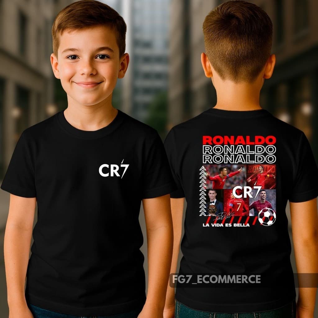 Camisa Jogador CR7 Cristiano Ronaldo Camiseta Crianças Manga Curta Algodão Moda Infantil Futebol