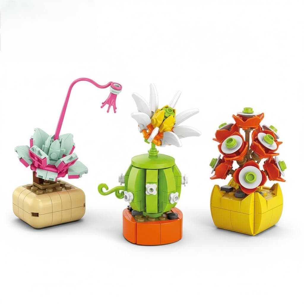 Blocos de Montar Flor e Planta em Vaso – Presente Criativo e Educativo 6 a 99 Anos