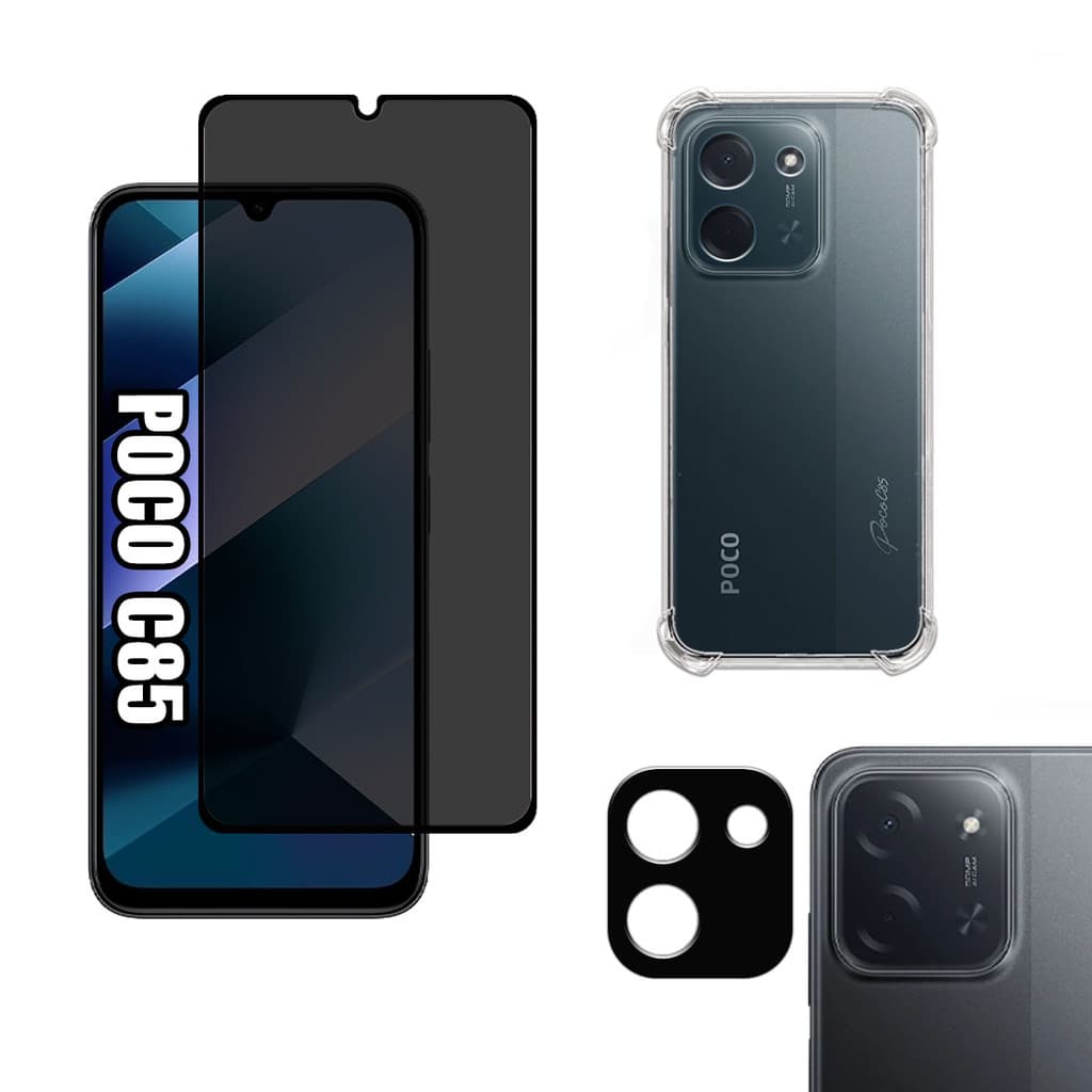 KIT Para Xiaomi Poco C85 - Película de Privacidade 3D - Capa - Câmera