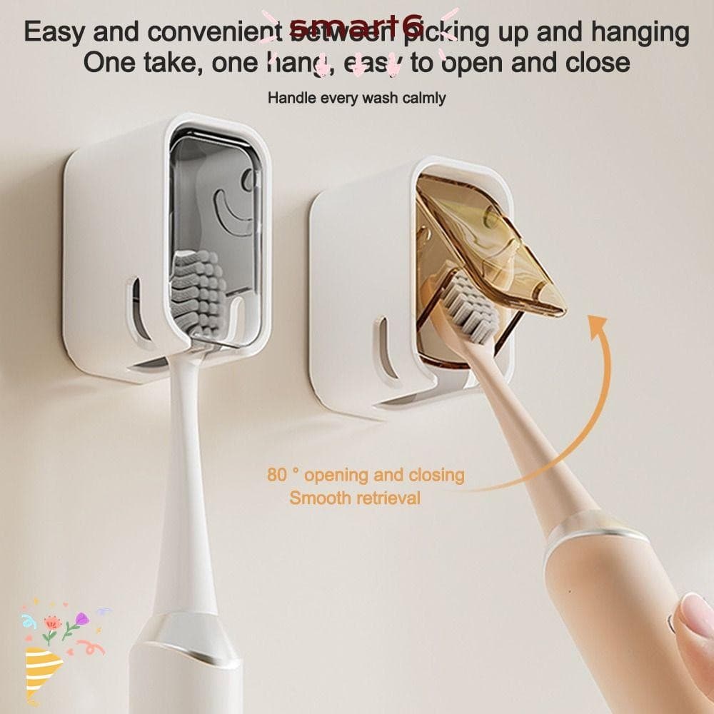 Suporte De Escova De Dentes Inteligente , Rack À Prova De Poeira Montado Na Parede Armazenamento Elétrica Flip-top