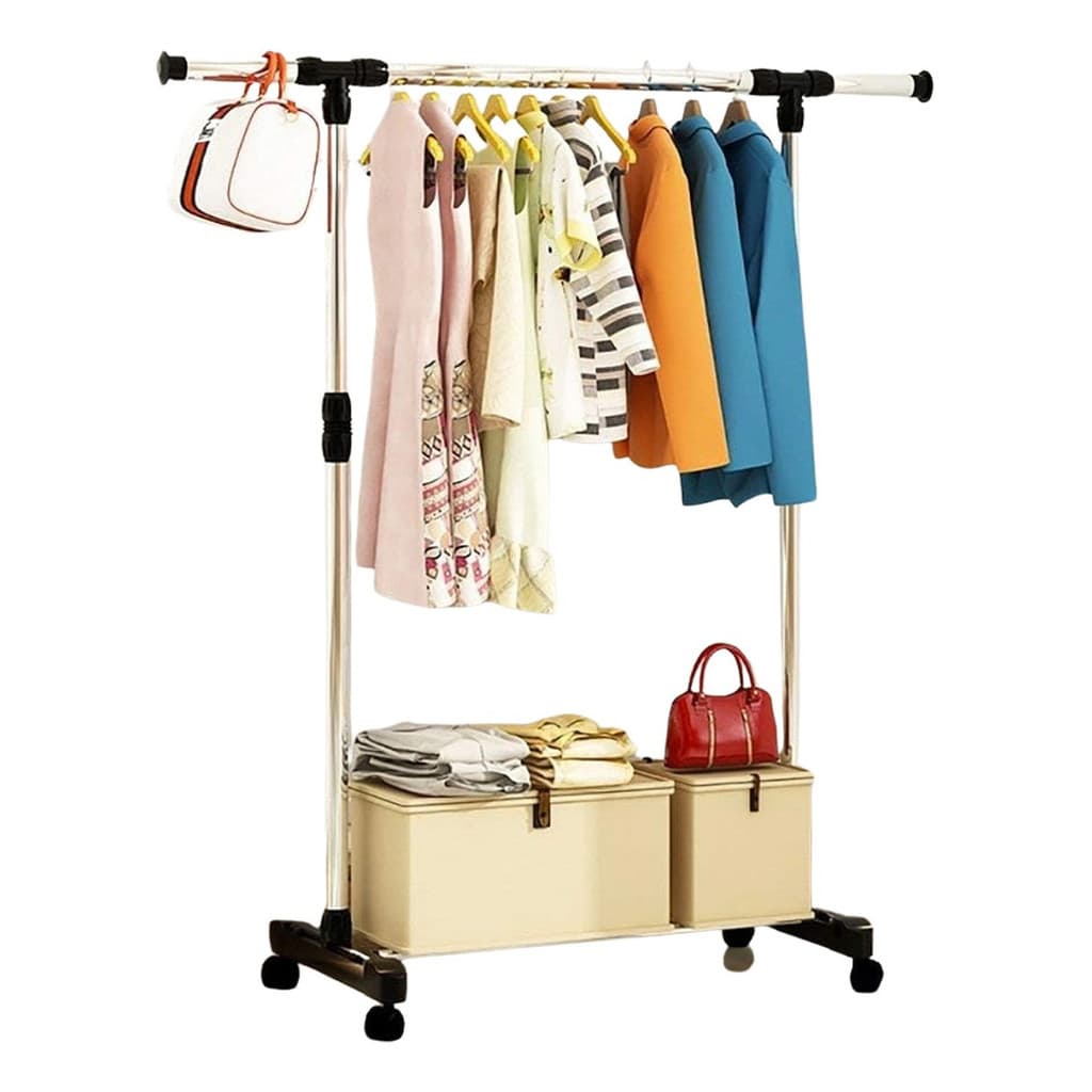 Arara Cabideiro De Roupas Com Suporte 1 Camada E Rodinha Cinza