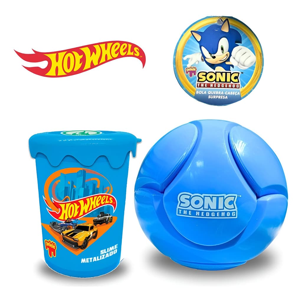 Kit Bola Quebra Cabeça Sonic Surpresa E Slime Hot Wheels
