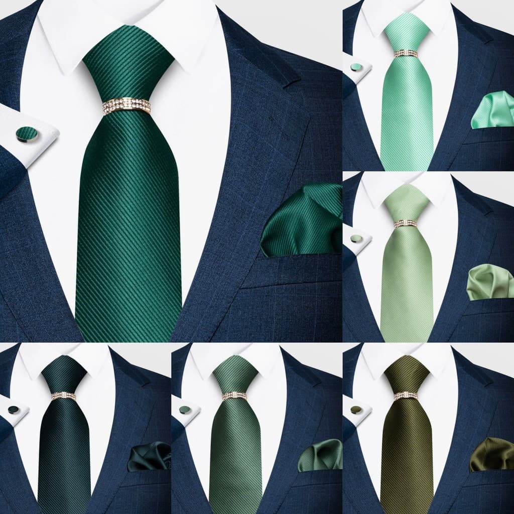 Gravata Verde Cor Sólida Noivo Banquete De Casamento Masculino 8cm Terno Lenço Combinando E Anel De Ouro Conjunto Acessó