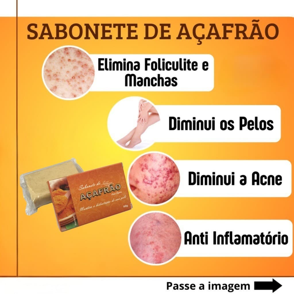 Sabonete de Açafrão Depilatório Clareador Facial Anti foliculite Artesanal Natural