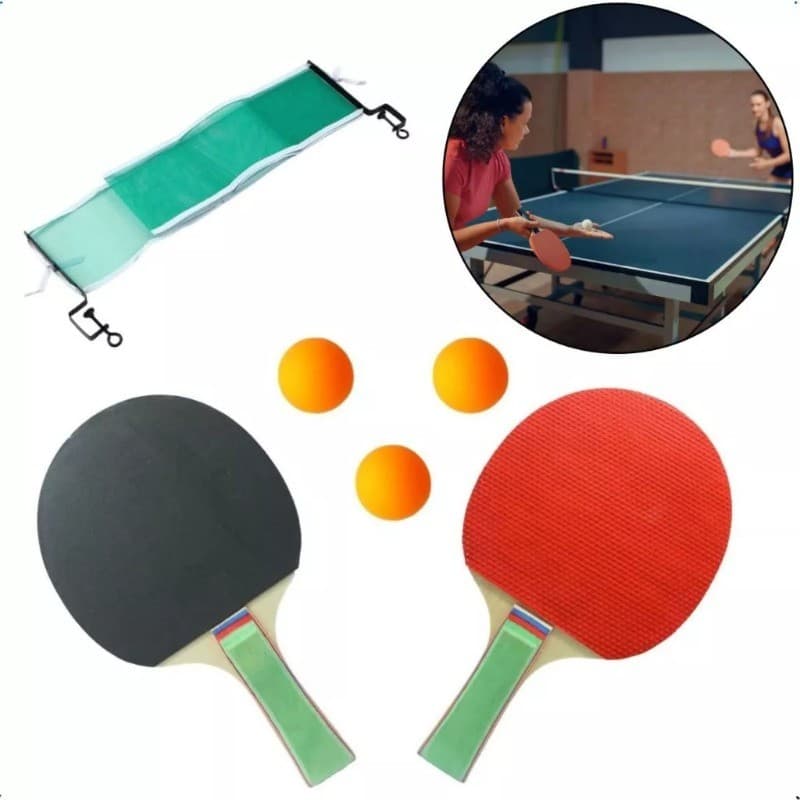Kit/6 Ping Pong Tenis De Mesa 2 Raquetes 3 Bolas Com Rede Suporte Rede MBFIT
