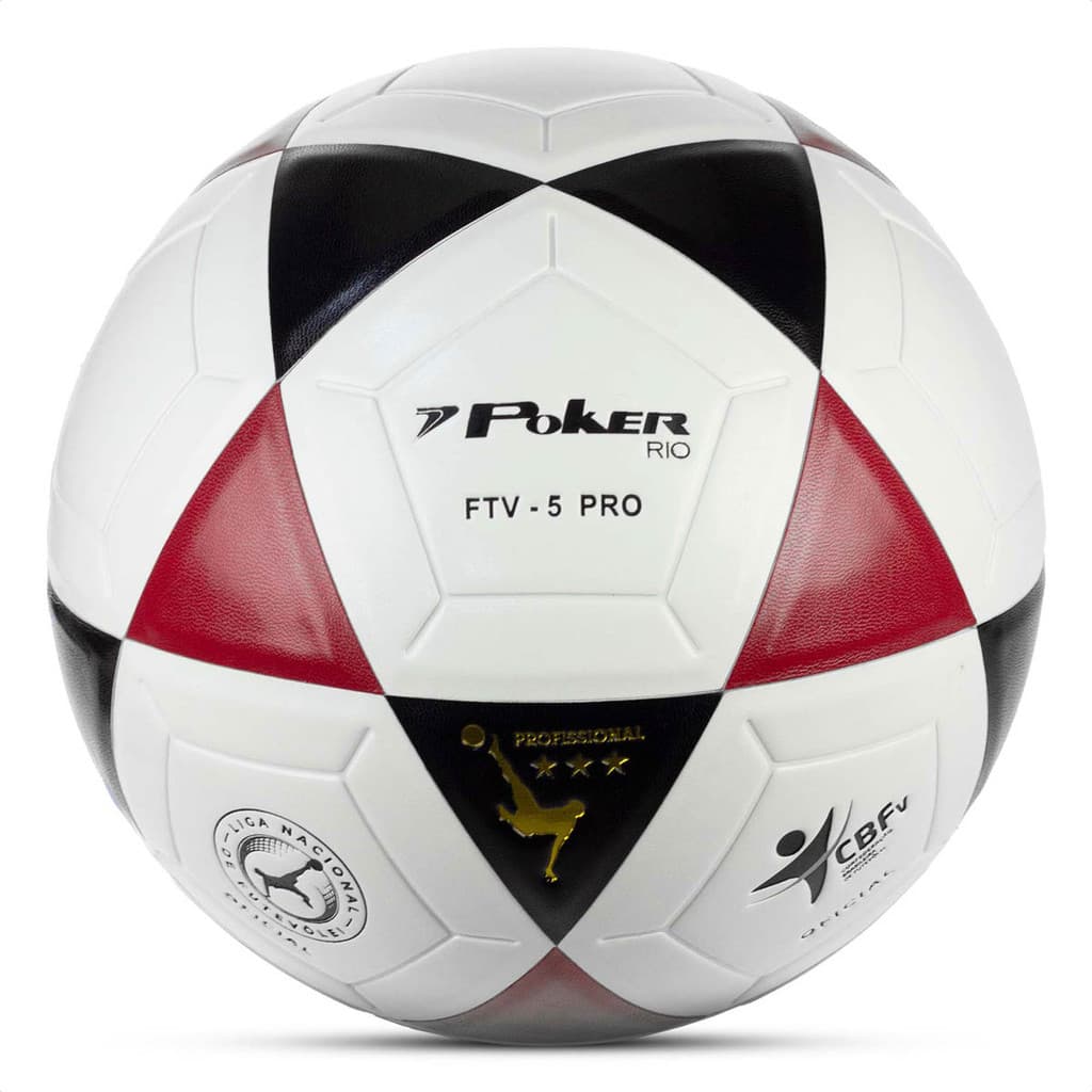 Bola de Futevôlei Poker Vulcanizada Rio Oficial PU Branco Vermelho e Preto - Único