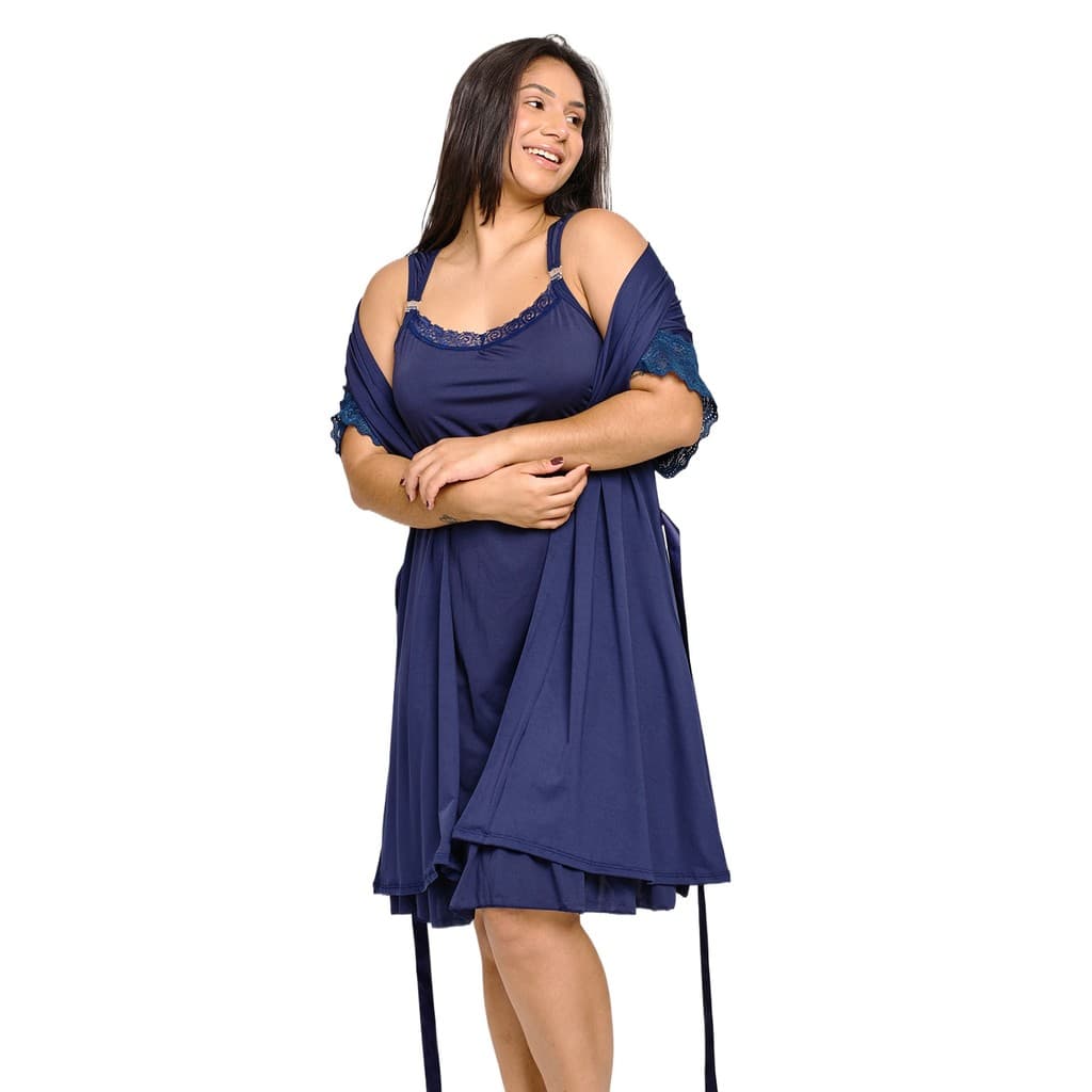 Kit Camisola mais Robe Microfibra  Renda Conjunto Maternidade Moda Feminina | 184.811