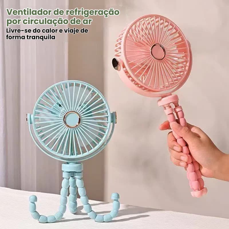 Ventilador Portátil de Carrinho de Bebê  - 3 Velocidades, USB Recarregável Garra Ajustável 360°