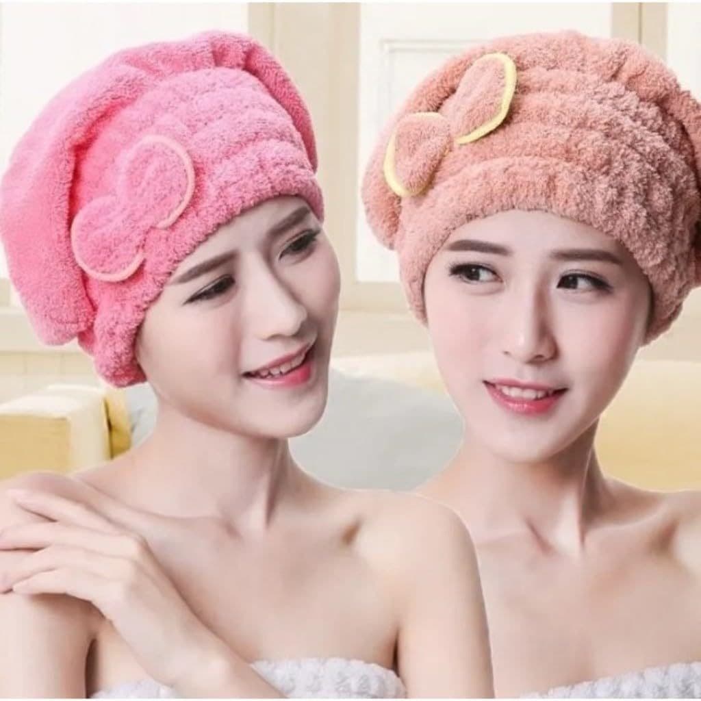 Kit 2 Toucas Toalha Lacinho De Secar Cabelo Microfibra Anti Frizz Pós Banho