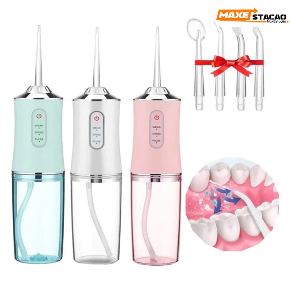 Irrigador Bucal USB Multifuncional 3 em 1 Jato Água Fio Dental Limpador Dentes