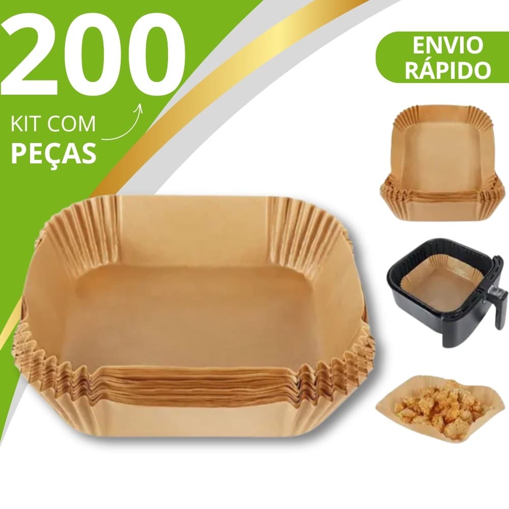 Formas Descartáveis 100 Unidades Para Air Fryer em Papel Forneavél Para Fornos e Microondas
