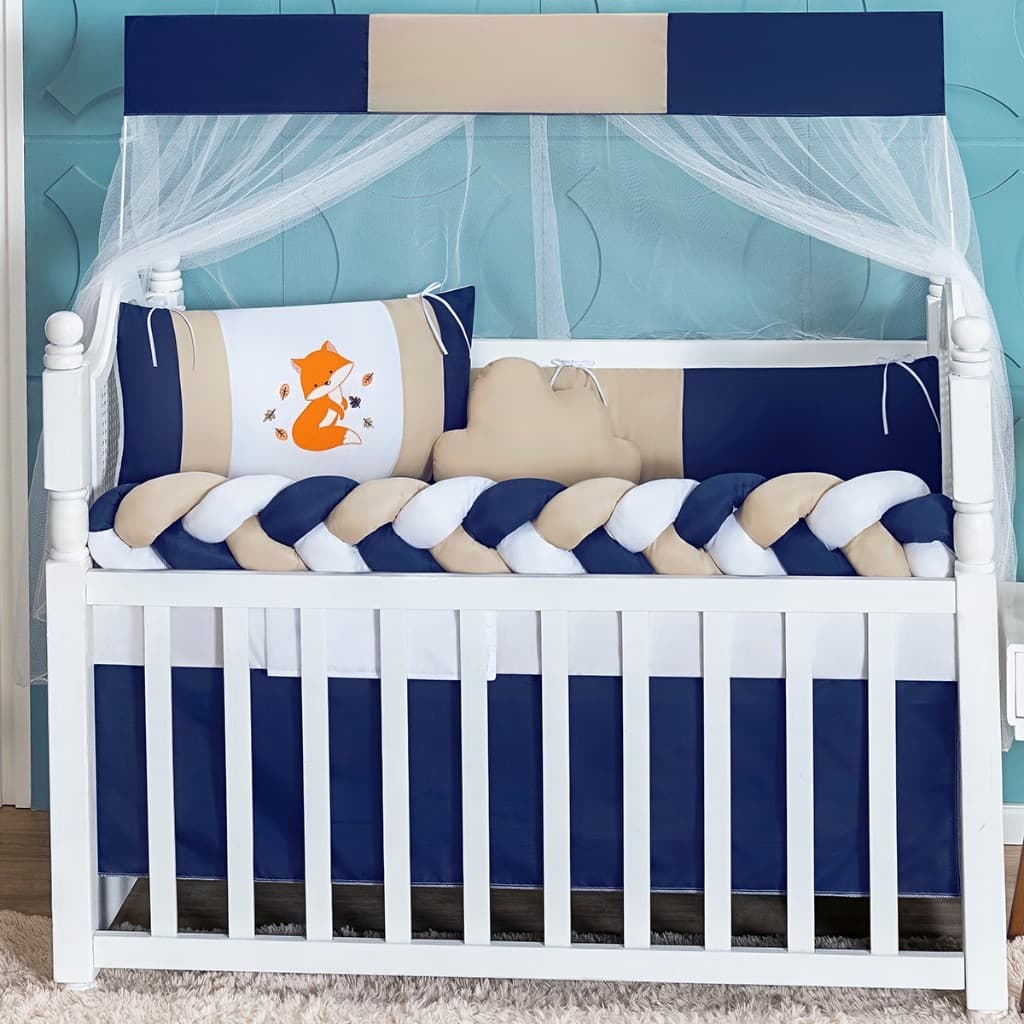 Kit Protetor de Berço Raposa Slim Almofadas Lençol Elastico Tamanho Nacional BabyFeliz
