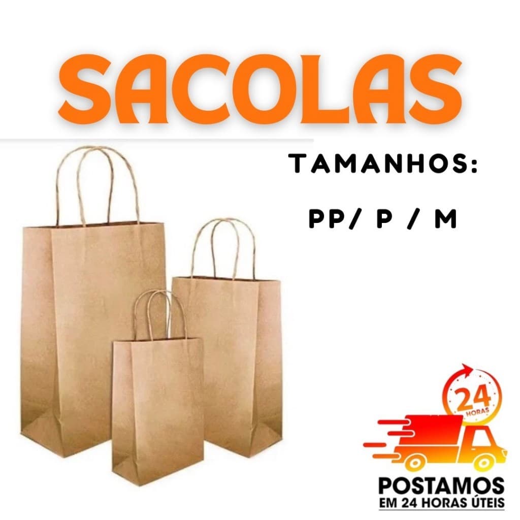 Sacola De Papel Kraft Natural com Alça PP/ P / M /G embalagem ecológica delivery festa aniversario presente lembrancinha