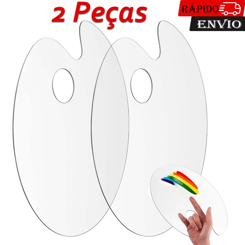 2 peças Paleta de arte acrílica clara com orifício para polegar fácil de limpar antiaderente moderna e transparente