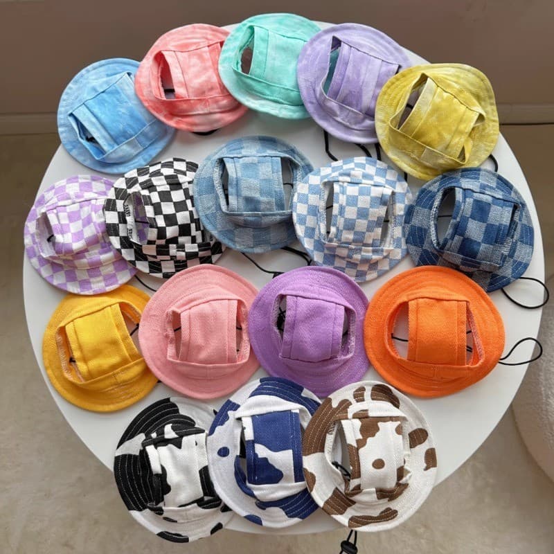 Chapéu Ajustável Para Cachorro Com Furos As Orelhas , Boné De Pescador Animais De Estimação , Filhote De , Gato , De Sol