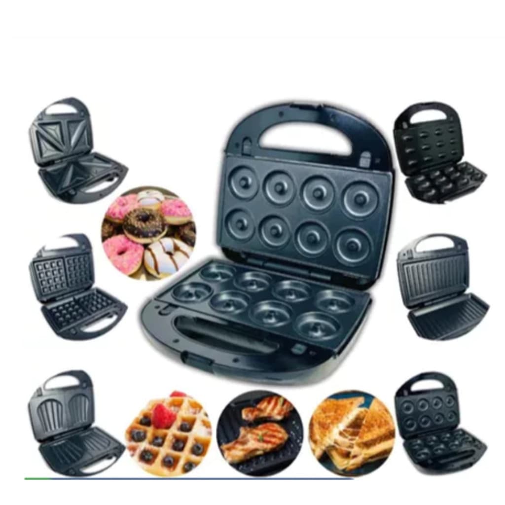 Máquina Antiaderente 6 Em 1 Grill/ Donuts/Waflle/ Sanduíche/ Torrada/Grelhados/ Potente/Prática 110V-BYB