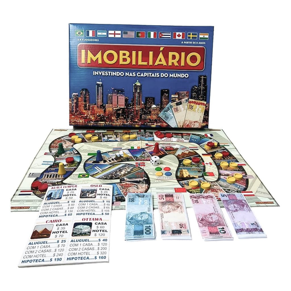 Jogo Tabuleiro Imobiliário Capitais Do Mundo C/ Caixa Banco