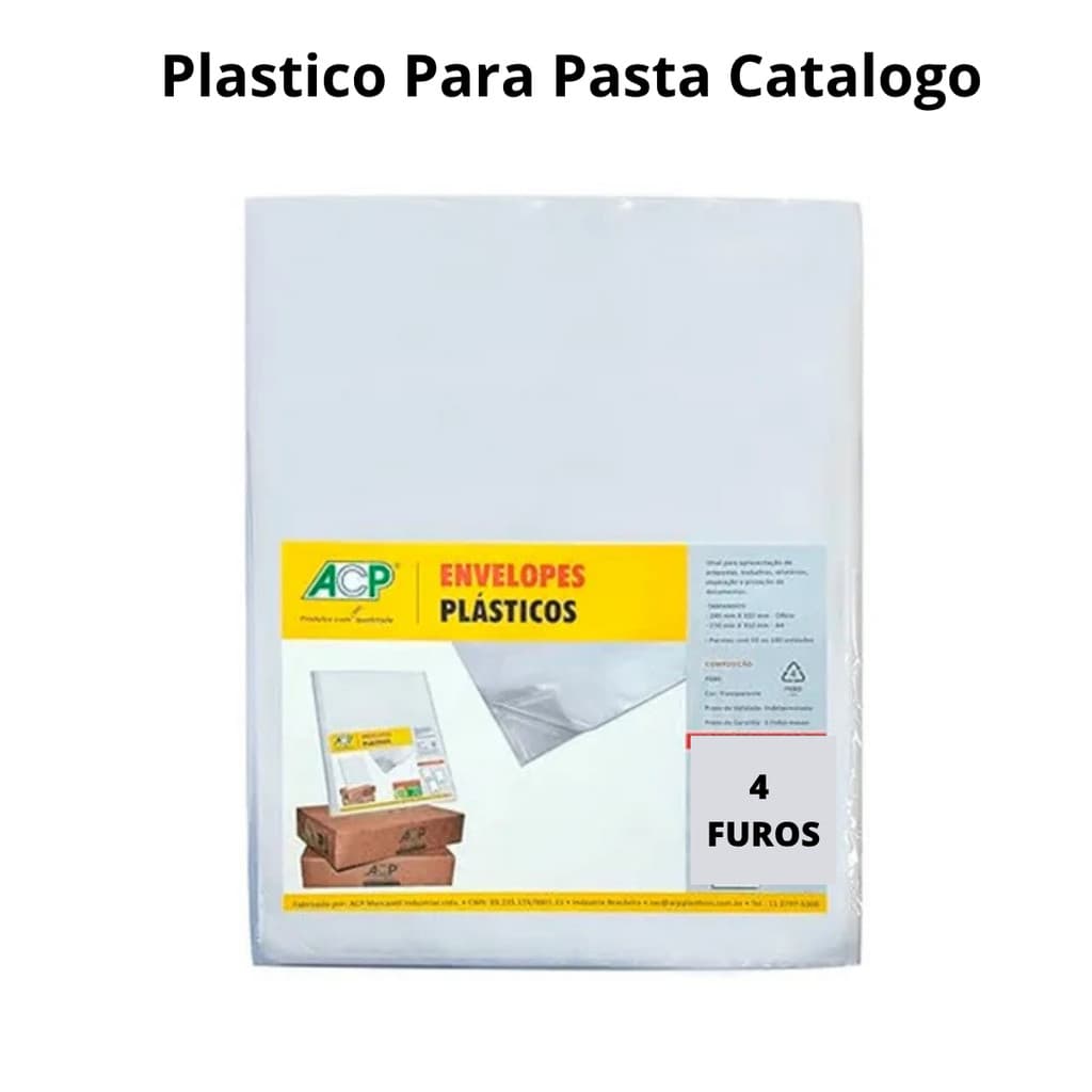 50 Envelopes Plásticos 4 Furos 0,06mm Para Pasta Catálogo Oficio - ACP