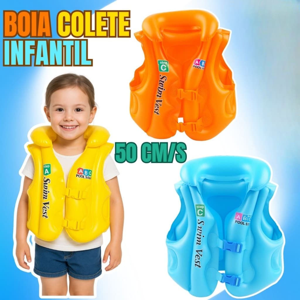 Colete Inflável Infantil 50cm – Boia de Segurança para Piscina e Praia, Leve e Resistente