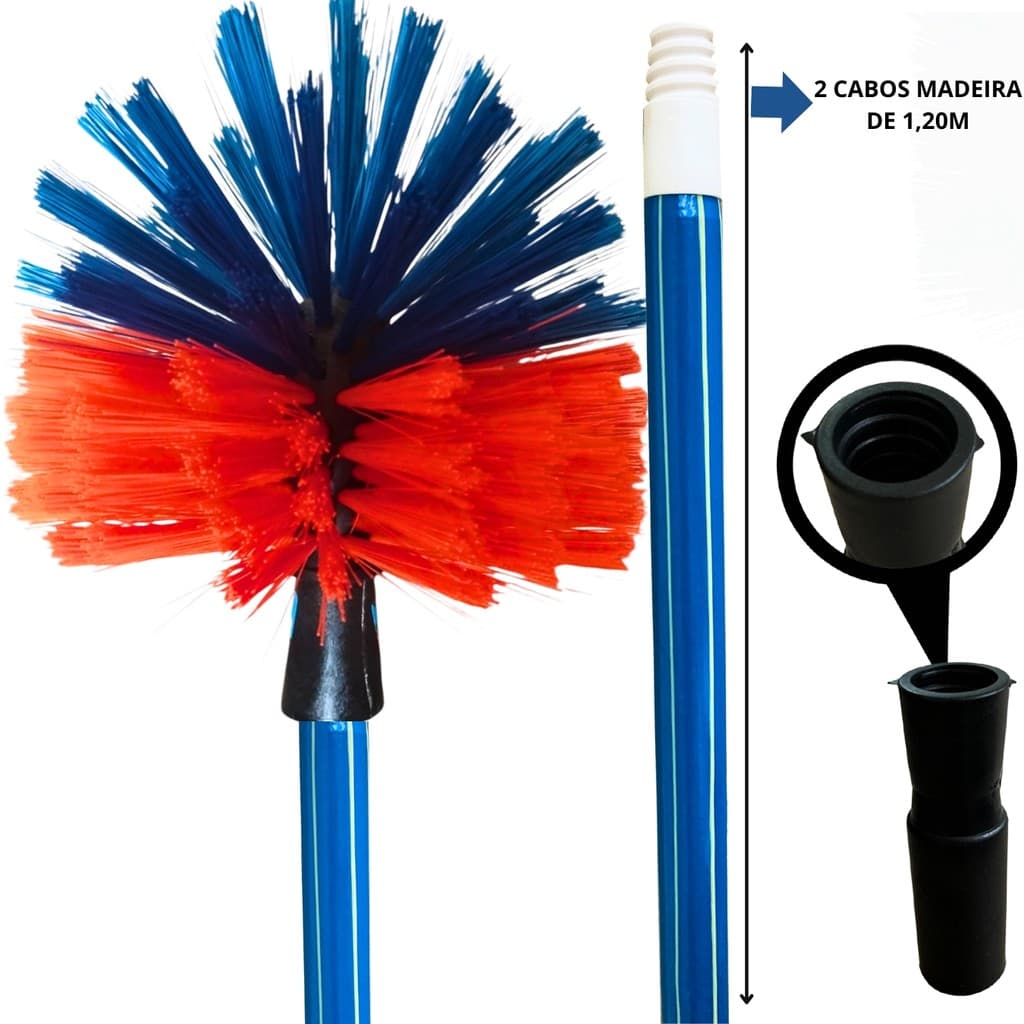 VASSOURA LIMPA TETO BOLA + 2 CABOS DE MADEIRA EXTENSOR 1,20 METROS
