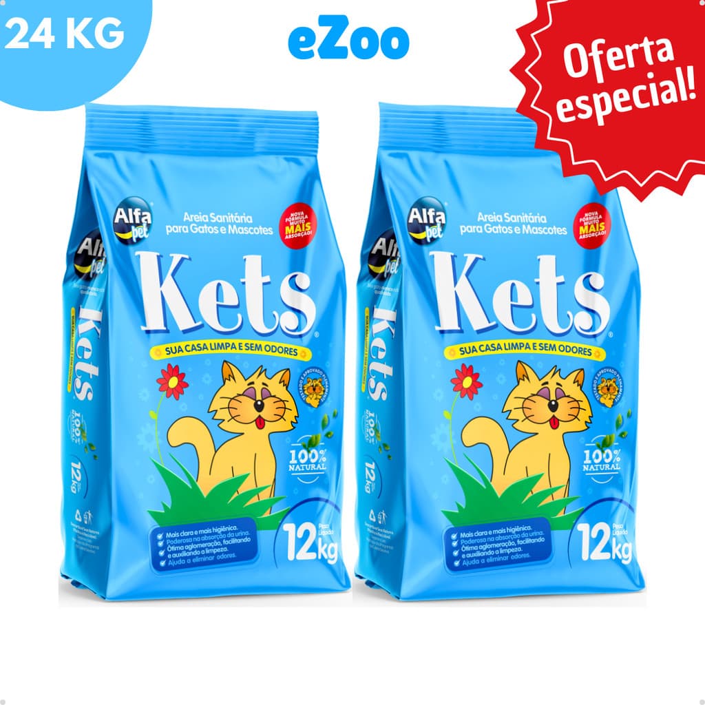 Kit 2 Areia Sanitária Higiênica Natural Argila para Gatos Granulado Kets 24 Kg Alfa Pet
