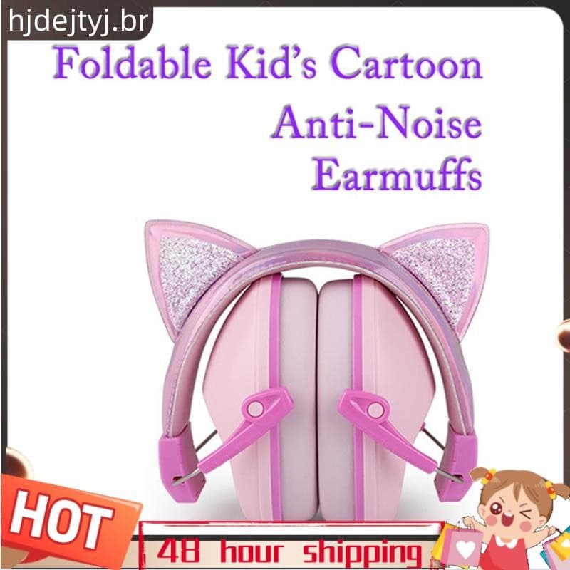 Orelhas De Gato Rosa Crianças Earmuffs Ajustável Anti-Ruído Protetor Auditivo Para Estudo E Sono Cancelamento De