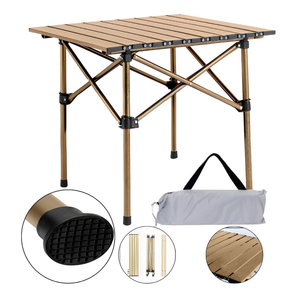Mesa Dobrável Metal Portátil Camping Praia Multiuso Piquenique Alumínio 50x53 Bolsa Bege