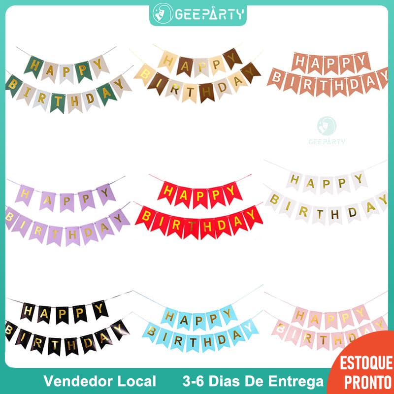 GeeParty - Bandeira de Aniversário com Tema Amêndoa, Verde, Dourado e Rosa para Decoração de Festa