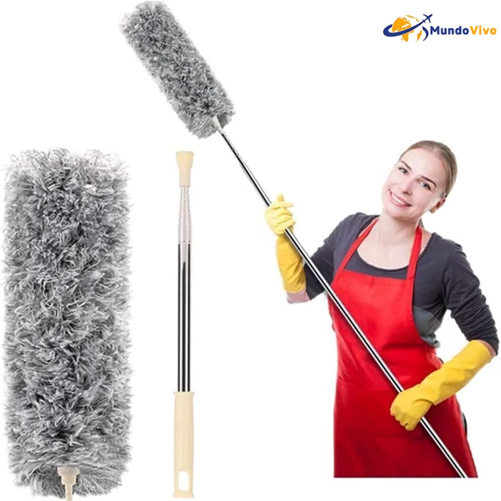 Vassoura de Pó com Cabo Longo e Ajustável 280cm – Ideal para Remover Teias de Aranha e Poeira no Alto