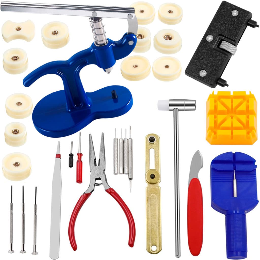 Kit Manutenção de Relógios com Prensa + Jogo 16 Peças + Saca Fundo
