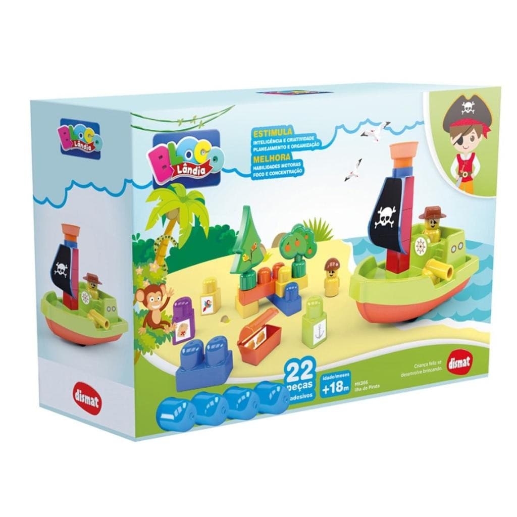 Barco Ilha Do Pirata Com Acessórios De Encaixe 22 Peças
