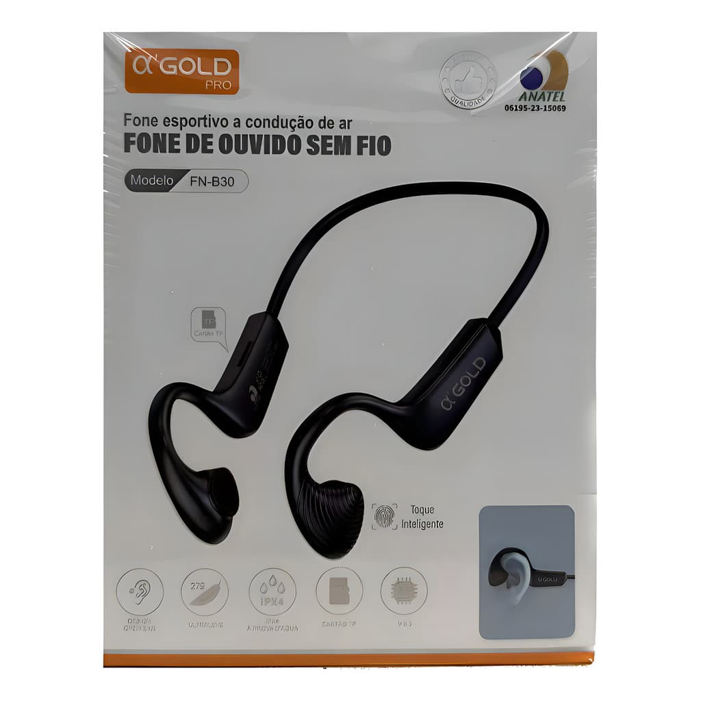 Fone De Ouvido Bluetooth Air Conduction Condução Indução Preto FN-B30