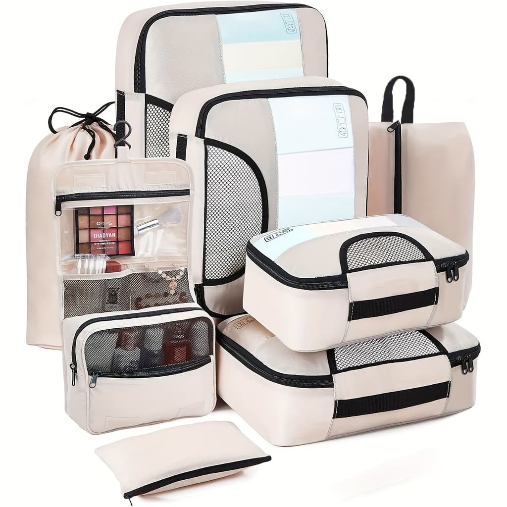 Kit 8peças Conjunto De Bolsas De Compressão Oxford Acessórios De Mala Armazenamento De Roupas Ls