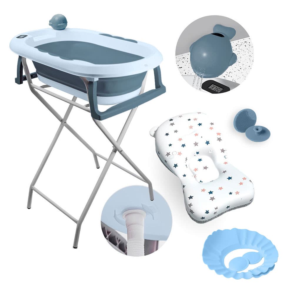 Banheira Dobrável Com Suporte e Acessórios YPB191 Azul Yuupi