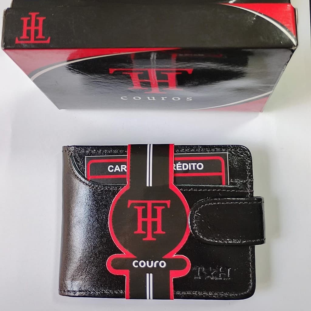 Carteira Masculina Couro Legítimo com Fecho Botão