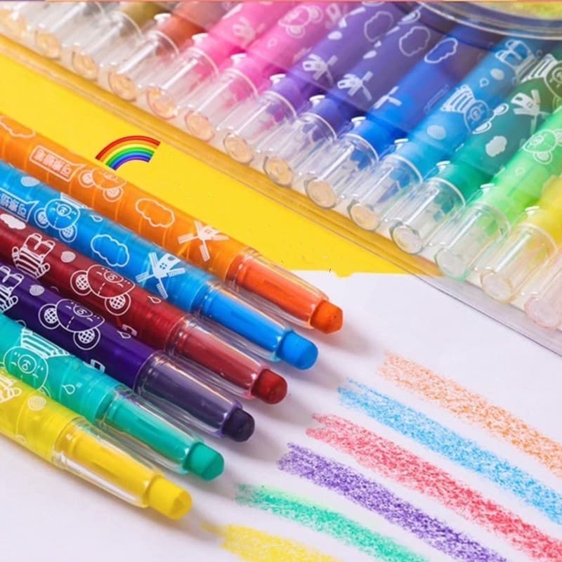 Giz Cera 12/18/24/36 Cores Retrátil Não Tóxico Lavável Rotativa Aquarelavel Para Crianças E Crianças 11/17 cm