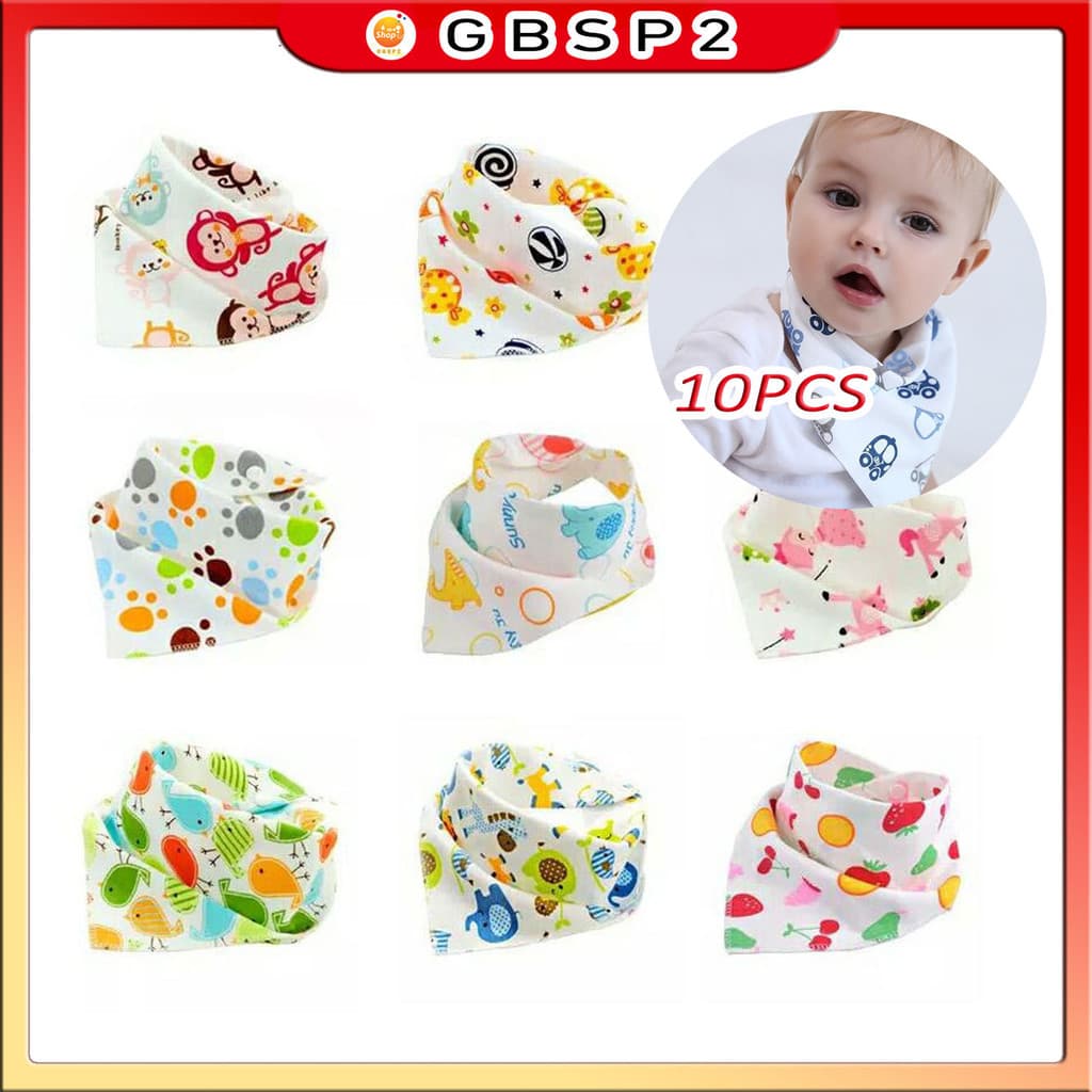 Kit 10PCS Babadores Bandana Infantil Dupla Face Babador Bandana Menino Menina Com 2 Botões Pronta Entrega