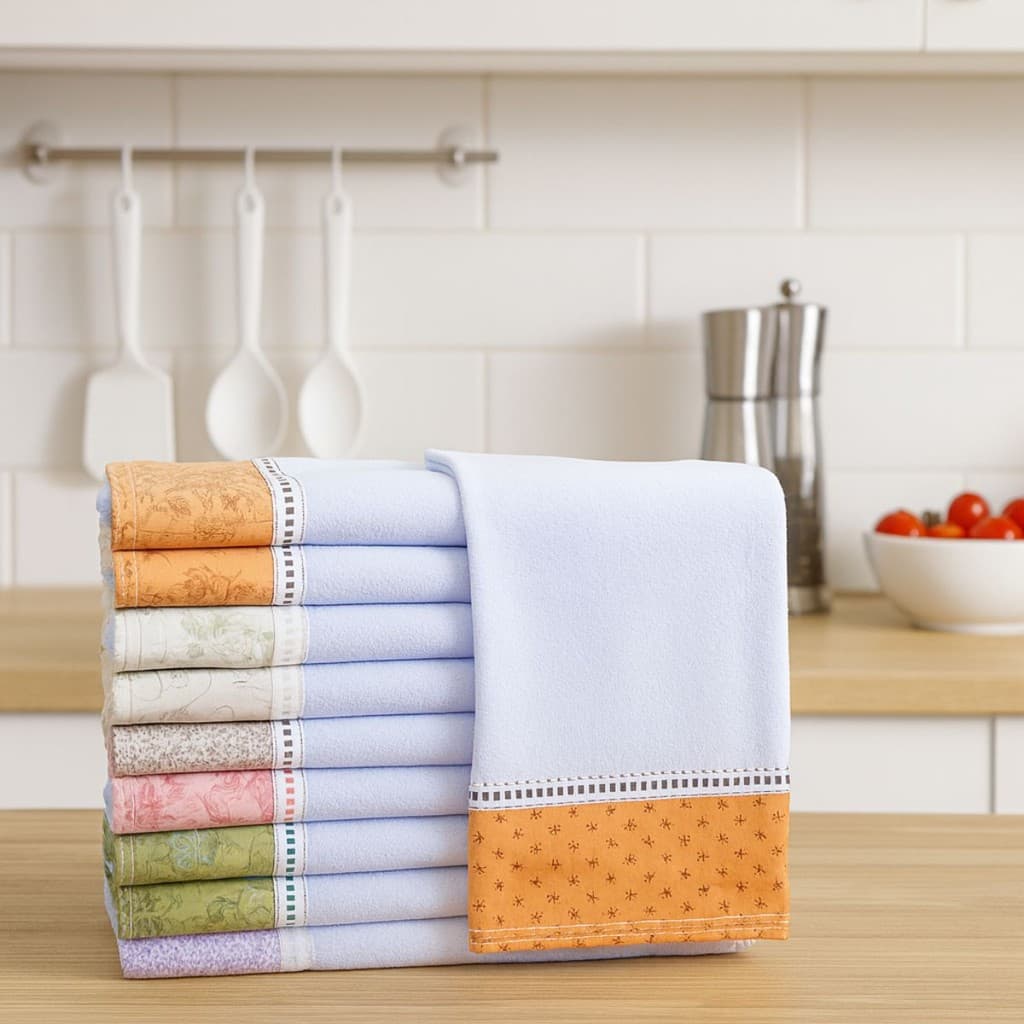 Pano De Prato Com Barrado Duas Cores Discretas 10 Unid