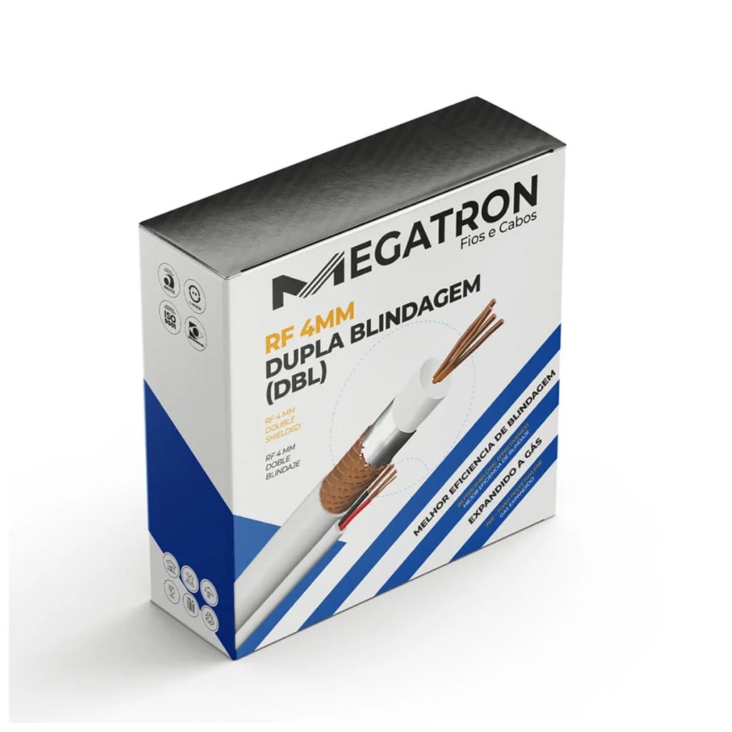 Cabo Coaxial 4mm Blindagem Dupla Profissional RF 0,4/2,5 DBL 2x26 AWG Megatron