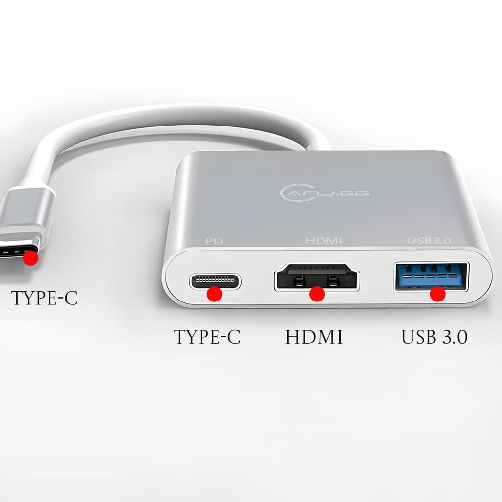 Adaptador USB Tipo C 3 em 1 HUB OTG para USB 3.0 HDMI 4K PD – MacBook Pro e Galaxy e Iphone