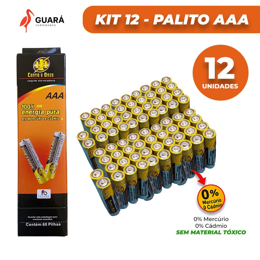 Pacote 12 Unidades AAA (palito) GOLDENUTRA FBG Para Controles e Brinquedos