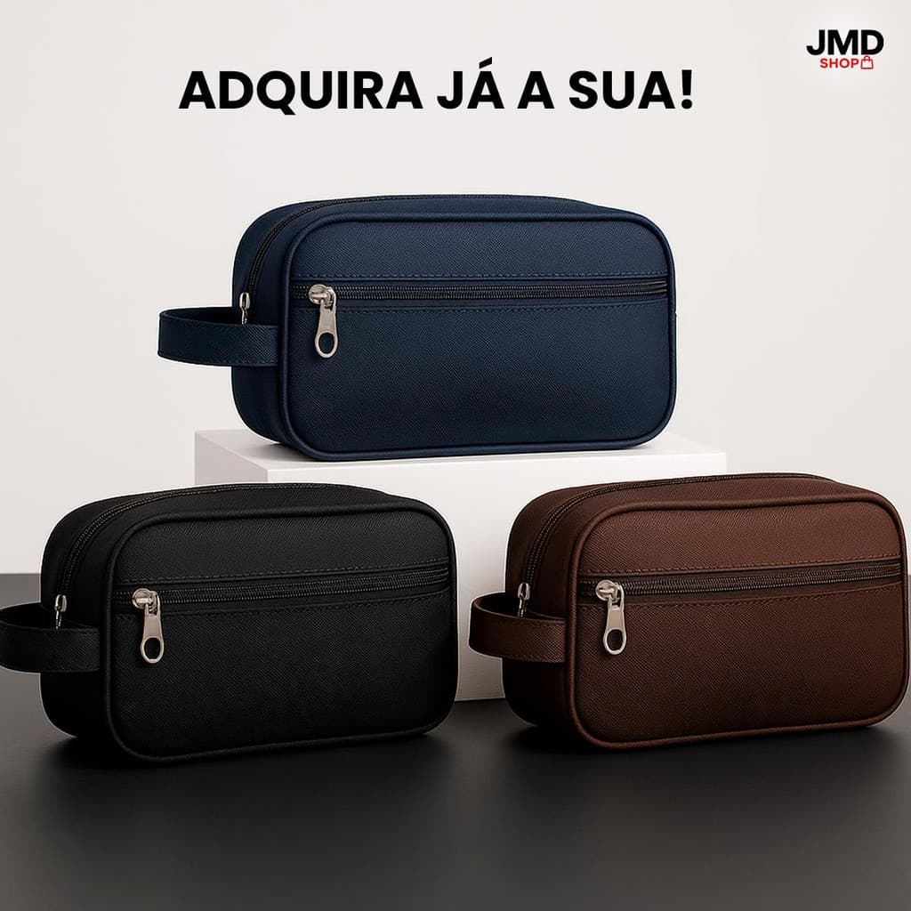 Necessaire Unissex Impermeável Poliéster Zíper Bolso Frontal Unissex