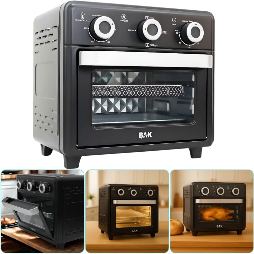 Air Fryer Forno Elétrico Potencia de 1000W Temperatura 90 a 230°C Ideal Para Fazer os Melhores Assados Grelhados Dourado