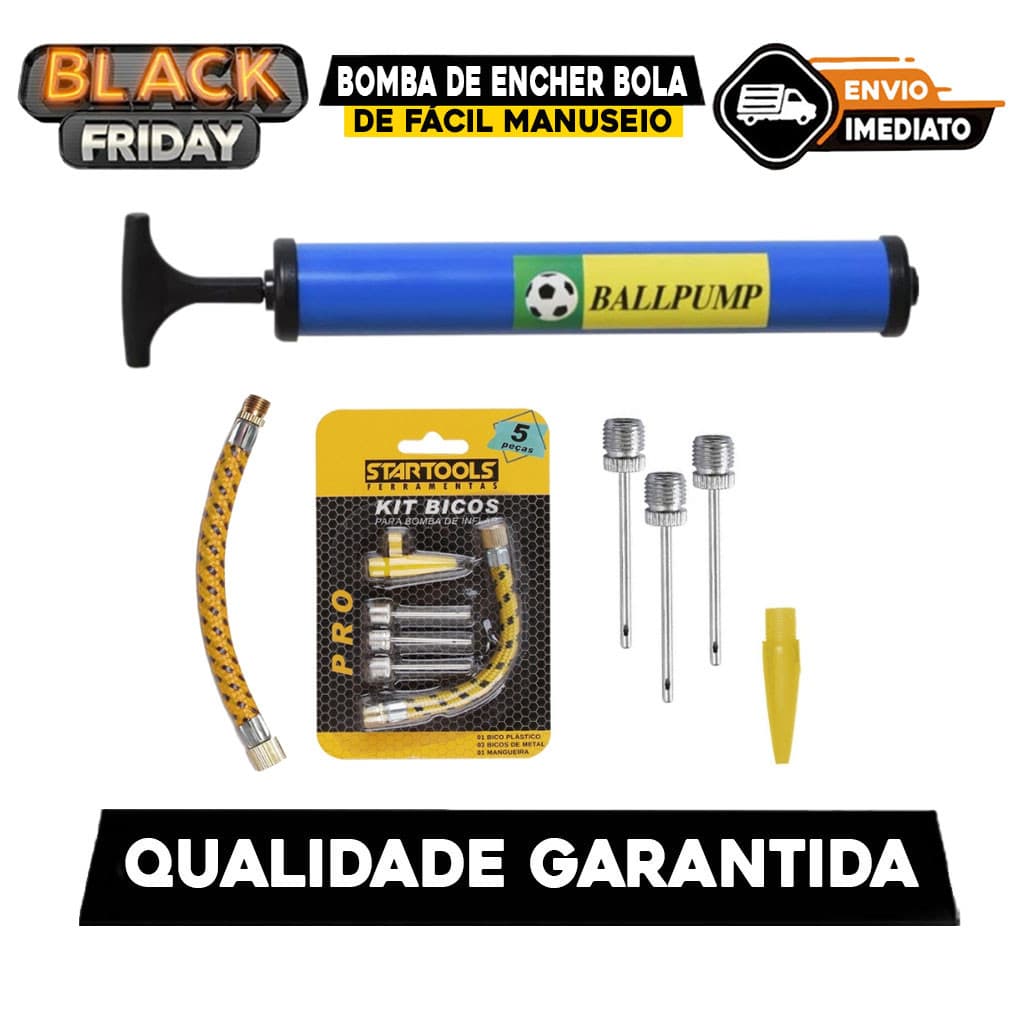 Bomba Ar Manual Encher Bolas Piscina E Kit de Bicos Futebol Voley Basquete ja